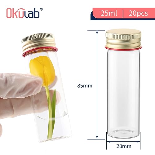 20 PCS 25ML Clear Clear Glass Test Tubes with Screw Caps, 28mm Diameter x 85mm Length Glass Test Tube for Scientific Plants, TTG25B20 - style: 20PCS of 28x85mm (25ml)