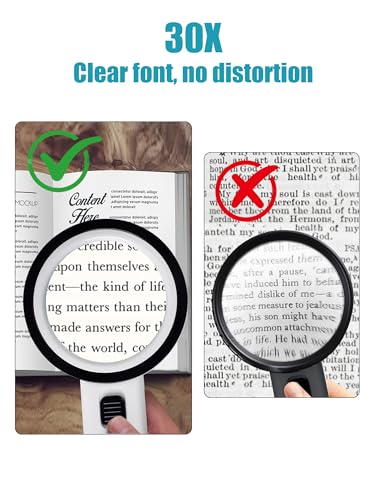 Magnifying Glass with Light - 30X Handheld Magnifying Glasses, 13LED Light, Illuminated Reading Magnifier for Seniors, Lighted Magnifier with UV Inspection