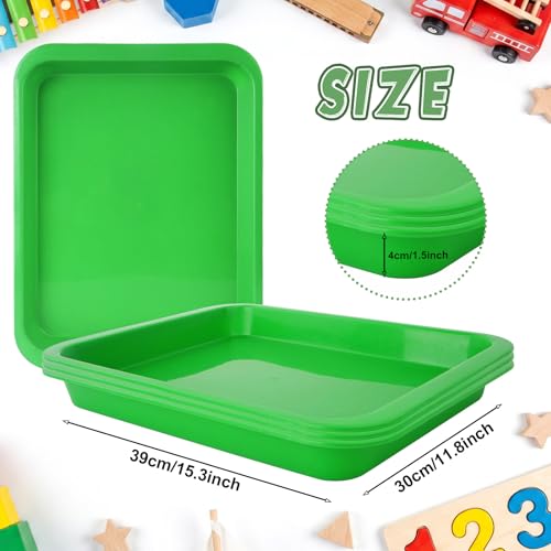 6 PCS Flat Plastic Trays, Green Flat Storage Organizer Tray, Plastic Art Trays for Office, Home, Crafts, Beads, Painting, and DIY Projects Stackable & Portable (Pack of 6) (Green) - color: Green