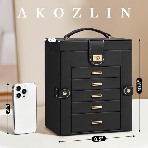 AKOZLIN 6-Tier Jewelry Box Organizer 5 Drawers Storage Black Regular - color: Black, size: Regular