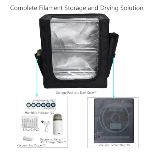 3D Printer Filament Rack - 2 Tiers Metal Filament Storage with Cloth Cover,Moisture Proof Storage Organizer for PLA, PETG, ABS - Space Saving Spool Stand with Ziplock Vacuum Storage Bags