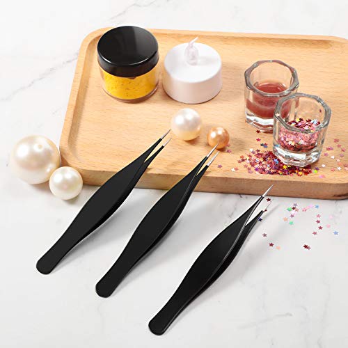 Mudder 3 Pcs Pointed Tweezers Ingrown Hair Eyebrow,Black - color: Black