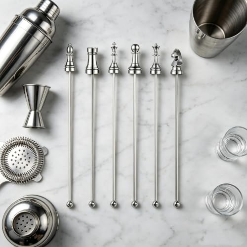 Homestia 6 Pcs 7.5'' Metal Stir Sticks, Cocktail Stirrers, Chess Decor - color: 6Pcs Chess