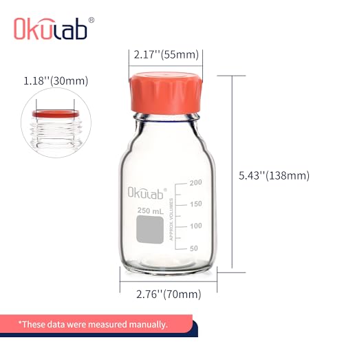4pcs of 250ml(8.5oz) Round Media Storage Bottles, 3.3 Borosilicate Glass, with GL45 Screw Caps in PP Materia, GL45RB250A4 - style: 4pcs of 250ml