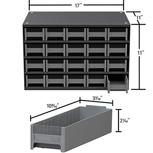 Akro-Mils 19320 Steel Parts Garage Storage Cabinet Organizer for Small Hardware, Nails, Screws, Bolts, Nuts, and More, 17-Inch W x 11-Inch D x 11-Inch H, 20-Drawer, Gray Cabinet/Blue Drawers - color: Gray Cabinet/Blue Drawers, size: 20-Drawer
