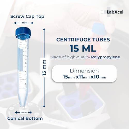 Polypropylene Conical Centrifuge Tubes - Plastic Test Tubes with Caps, Printed Graduation, Sterile, Blue Flat Screw Caps, for Medical and Laboratory Use (50, Conical 15ml with Tray) - size: Conical 15ml With Tray