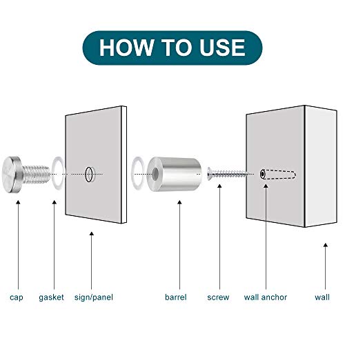 Stainless Steel Standoff Screws, 20Pcs 1/2 x 1 Inch Wall Standoff Sign Holders, Mounting Glass Hardware for Hanging Acrylic Picture Frame, Advertising Kit
