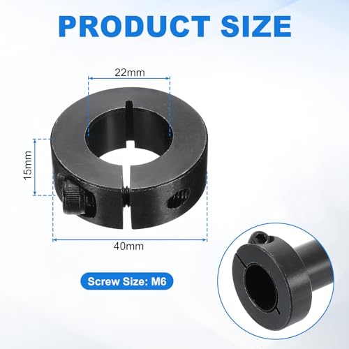 uxcell 2Pcs Single Split Shaft Collar, 22mm Bore One Piece Clamping Collar 42mm OD 15mm Thickness Black Oxide Lock Collar Clamp with Set Screws (1045 Steel) - size: 22mm x 42mm x 15mm
