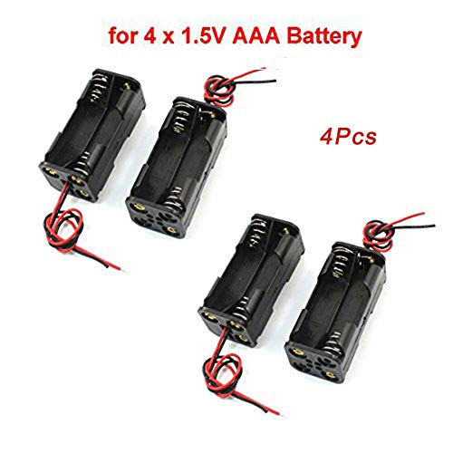 Saim Wire Leads Plastic Battery Storage Case Holder for 4 x 1.5V AAA Battery 2-Layers Pack of 4