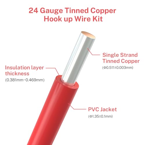FIRMERST 24 Gauge 40 Feet Solid Core Tinned Copper Hook Up Wire, 8 Colors - size: 40FT, style: 24AWG-8C