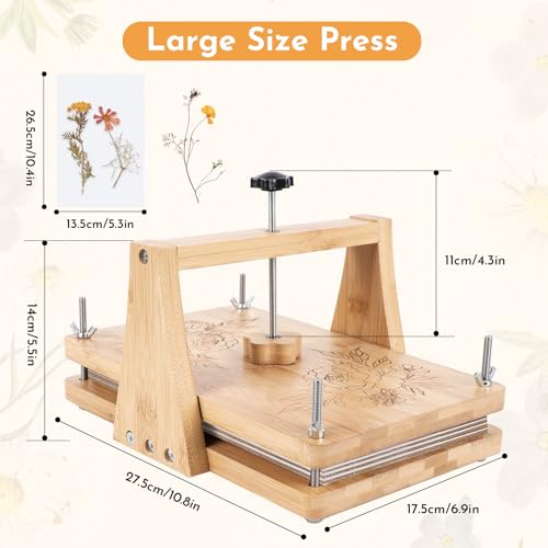 NIUGRECF 1Set Large Wooden Flower Press Kit - Even Pressure Flowers Pressed DIY Arts Set for Making Dried Flower/Plant(11in*7in)