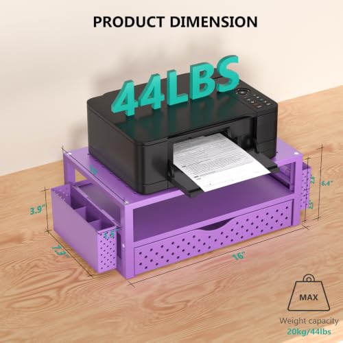 WALI Desk Organizer with Drawer and Pen Holder, 3 Tier Computer Monitor Stand for Home Office Supplies, Laptop Stand Riser for Computer, Laptop, Printer(PTT004-V), 1 Pack, Purple - color: Purple, size: 3-Tier