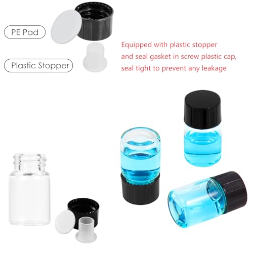 25PCS 2ml Clear Glass Small Vials with Screw Caps & Plastic Stoppers - size: 2ml