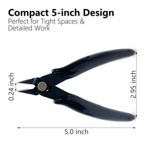 2 Pack Micro Wire Cutters 5 Inch Flush Cutters, Precision Side Cutters Nippers, Spring-Loaded Diagonal Pliers for Electronics, Jewelry Making, Plastic Models, Cable Ties (Black)