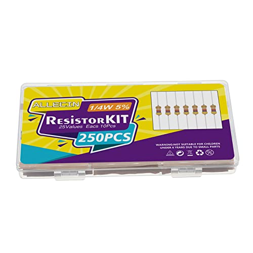 25 Values 1/4W Resistor Kit from 1 Ohm to 1M Ohm 1/4 Watt 5% Carbon Film Resistors Assortment - size: 1/4W