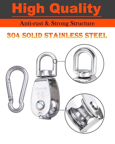 5 Pcs M20 Single Pulley Block, 304 Stainless Steel Lifting Crane Swivel Pulley - style: 5*M20 Pulley/Hook