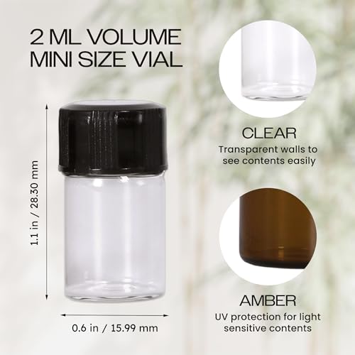 Beauticom 2ML Clear Glass Vial 144 Pieces - 1/2 DRAM (1/16 OZ.) Clear with Screw Caps with Orifice Reducer - color: Clear, size: 144 Bottles