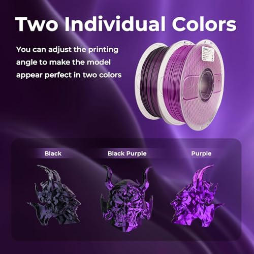 AMOLEN Dual Color Silk PLA 3D Printer Filament, PLA 1.75mm Shiny Color Change Filament 3D Printing PLA Filament for Most FDM 3D Printer, 1kg Spool(2.2lbs), Black Purple - color: Black/Purple