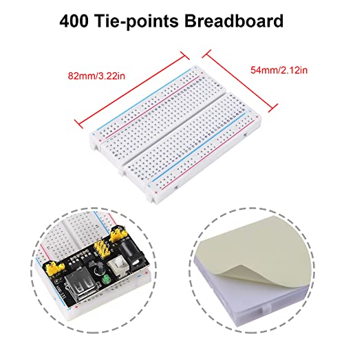 Breadboard Kit with 1Pcs 830 & 400 Tie-Points Breadboard 65Pcs Breadboard Jumper Wires 3Pcs Power Supply Module MB 102(5V/3V) 3Pcs I Type Battery Clip - color: Power Supply Module+Breadboard