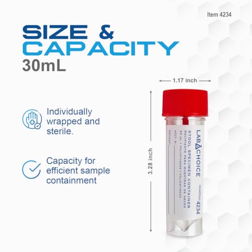 Dynarex Stool Specimen Containers, Sterile, Individually Wrapped, Specimen Cups with Spoon Cap Lids, Clear with Red Lid, 1 Box of 100