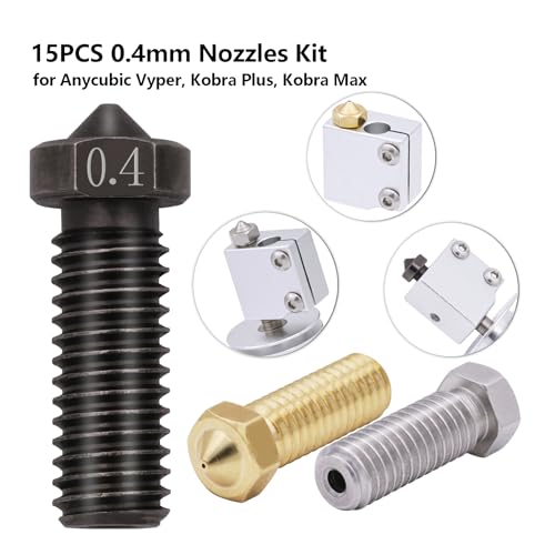 15PCS Nozzles Kit for Anycubic Vyper, 3D Printer Parts 5PCS Hardened Steel + 5PCS Stainless Steel + 5PCS Brass 0.4mm Nozzles Kit for Vyper, Kobra Plus, Kobra Max - style: Vyper Brass+Harden Steel+Stainless steel - 0.4mm