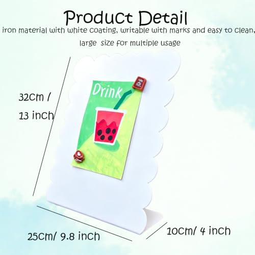 2Pack Metal White Scalloped Magnet Display Board, 13"×10" Anti-Slip Desk Magnetic Bulletin Board Decorative Tabletop Memo Photo Display Stand Small Business Supplies for Home Office Vendor Booth Class - size: 13" × 10"- w