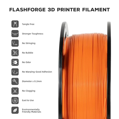 FLASHFORGE PLA Filament 1.75mm, 3D Printer Filament 1kg (2.2lbs) Spool, Dimensional Accuracy +/- 0.02mm, 3D Printing Filament Easy to Use and Fits for Most FDM 3D Printers (Orange) - color: Orange