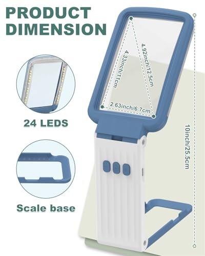 15X Magnifying Glass with Light and Stand, Rechargeable Folding Handheld Real Glass Magnifier, 3 Color Modes Dimmable Lighted Page Magnifying Sheet for Seniors Low Vision Small Prints - Blue White - color: Blue-white