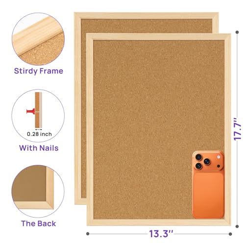 2 Pcs Small Cork Board, 17.7''x13.3'', Wooden Framed - color: Wood