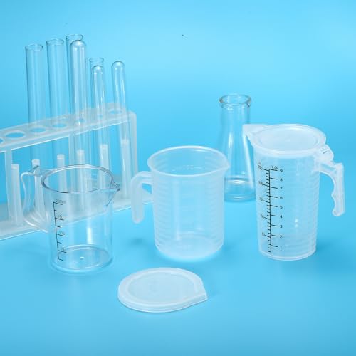 PATIKIL Graduated Beaker, 2 Pack 100ml PP Plastic Liquid Measuring Cup Double Sided Black Graduations with Handle Lid and Spout for Lab Kitchen Home - size: 100ml