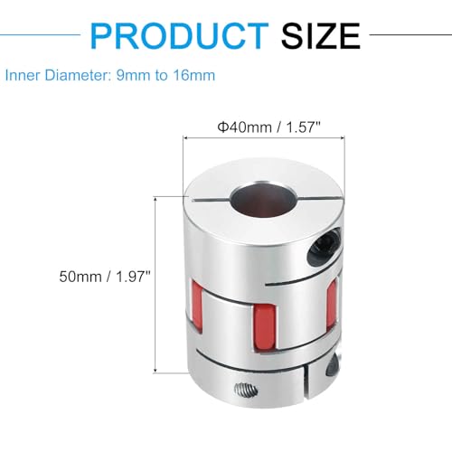 MECCANIXITY Aluminum Shaft Coupling 9mm to 16mm Flexible Spider Coupling L50mm x D40mm Coupler Jaw Spider Shaft Joint Connector for 3D Printers DIY Encoder CNC Router Milling Machine - size: D40mm Fit 9mm to 16mm