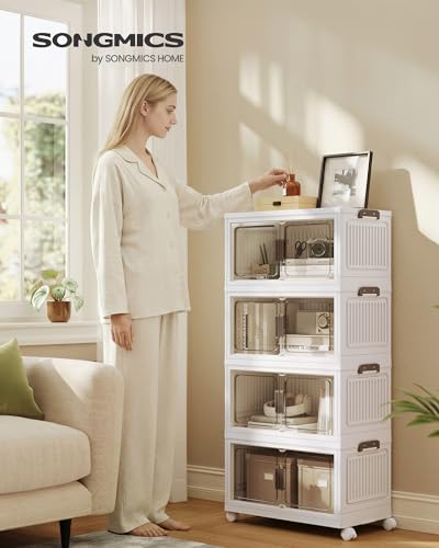 SONGMICS 58QT stackable storage bins with 1 Lid, 4-Tier Foldable Bins - size: 4 x 58QT