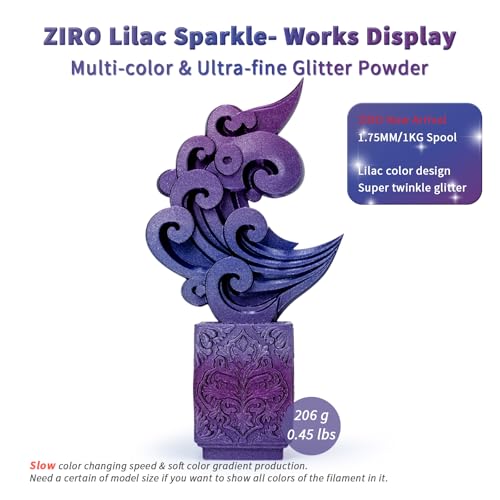ZIRO Slow Color Gradient 1.75mm PLA, Fit Most 3D Printer, Lilac Sparkle - color: Lilac Sparkle
