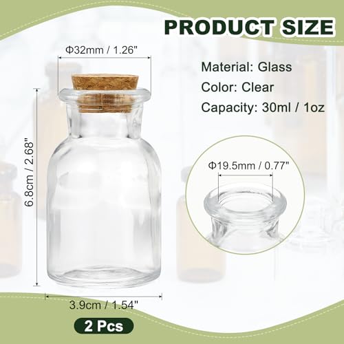 PATIKIL 2Pcs 30ml Glass Reagent Bottle with Wood Stopper, Wide Mouth 1oz - size: 30ml