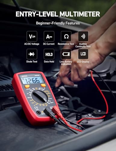 AstroAI Digital Multimeter Tester 2000 Counts with DC AC Voltmeter and Ohm Volt Amp Meter; Measures Voltage, Current, Resistance, Continuity and Diode, Black - color: Black