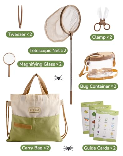 ROBUD Dual Kids Explorer Kit, Bug Catcher Kit with Bags Kit, Green Outdoor Exploration Set for Camping, Montessroi Toy for Kids Coming Closer to Nature,WRP29 - color: Green