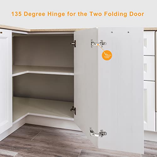 Chibery 2 Pack 1 Pairs 135° Lazy Susan Hinge, Full Overlay Concealed for Corner Kitchen Cabinet Replacement Hardware, Cupboard Folded, Folden Door - color: 135° Full Overlay