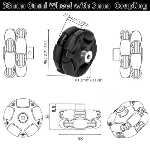 58mm Plastic Omni Wheel Rubber Tire Omni-Directional Movement with 3mm Inner Dia Coupling for Robot Wheels Smart Car Chassis 1Pc - size: 58mm Wheel with ID 3mm Coupling