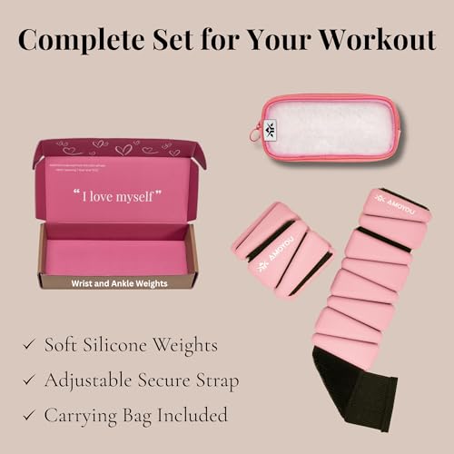 Wrist & Ankle Weights for Women – 2 lb Total, 1 lb Each | Weighted Bangles - color: Pink