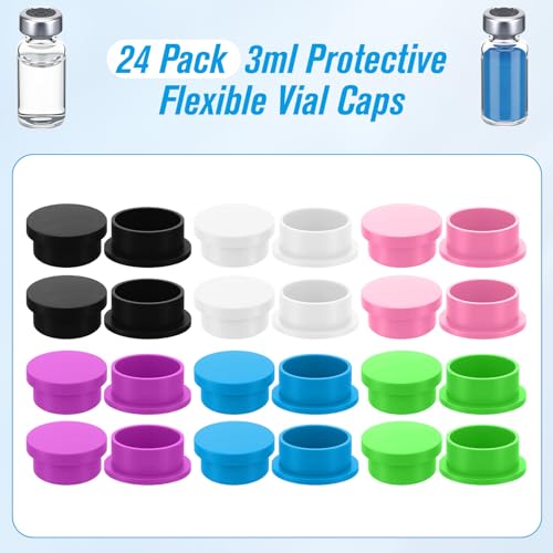 Thyle 24 Pack Vial Caps Reusable Silicone 6 Colors, 3ml, Classic