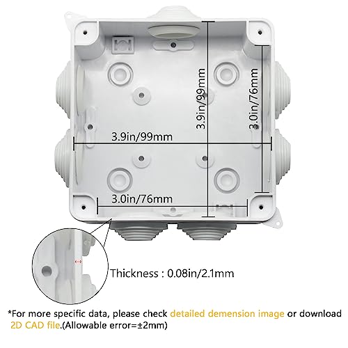 LeMotech ABS Plastic Dustproof Waterproof IP65 Junction Box Universal Electrical Project Enclosure White 3.9 x 3.9 x 2.8 inch (100 x 100 x 70 mm) - size: 3.9" x 3.9" x 2.8" (1pc)
