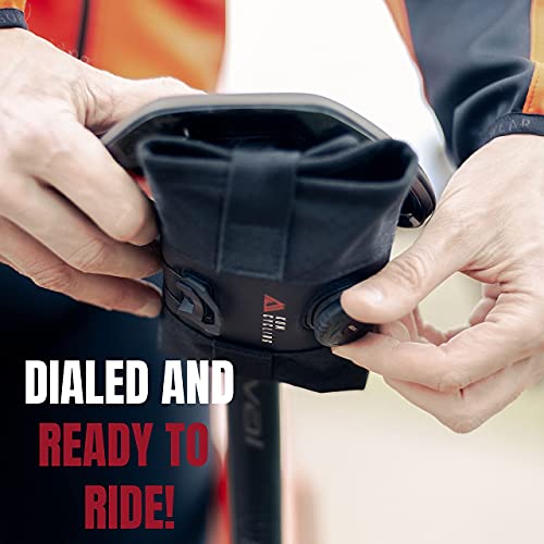 KOM Cycling Saddle Tool Roll Bag for Road, Mountain Biking, and Gravel Cycling - Saddle Roll is an alternative to the traditional Cycling Saddle Bag - Features 3 pockets and ATOP dial for tightening! - color: Stealth Black