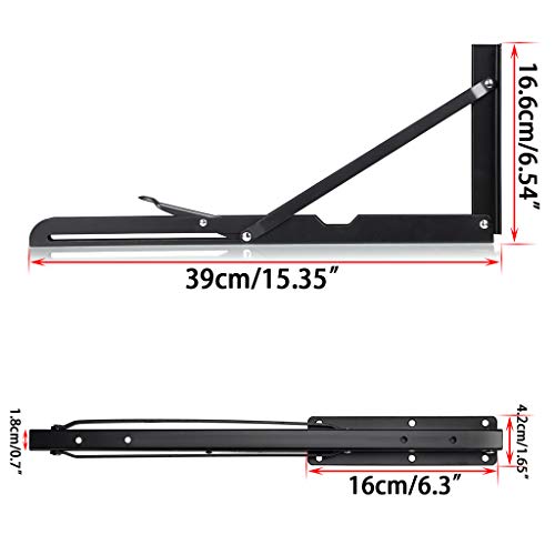 Sumnacon Sturdy Folding Shelf Brackets - Heavy Duty Metal Triangle Table Bench 2 Pcs Folding Shelf Bracket White for Wall Mounted (16 Inch Black) - color: Black, size: 16 Inch