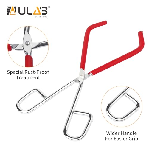Ulab Lab Beaker Tongs, Red Rubber Coated Ends, Nickel Plated 1/4" Steel, for 50mL - 2000mL Capacity Beaker, USC1002 - style: Lab Beaker Tong -1PC