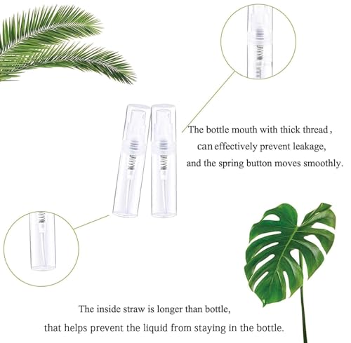 Mini Spray Bottle 100PCS 2ML Clear Plastic Empty Sample Containers Fine Mist Perfume Travel Refillable Spray Bottle Perfume Atomizer Small Travel Size Spray Bottle for Cleaning, Essential Oils - size: 2ml 100 Pcs