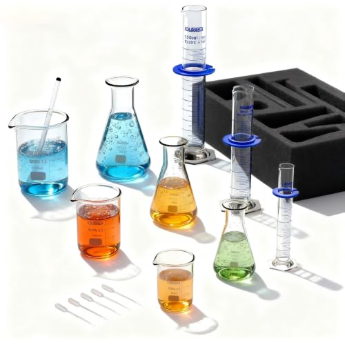 JOLABEAR Lab Glass Beakers, Cylinders and Flasks Set, 15pcs