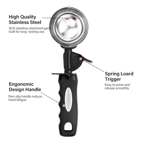 Ice Cream Scoop with Trigger, 6 Tbsp Cookie Scoop for Baking, 3 Oz Cookie dough Scooper, Large Ice Cream Scooper, Stainless Steel Portion Scoop, 90 ml - size: 6 tsp (70 mm)
