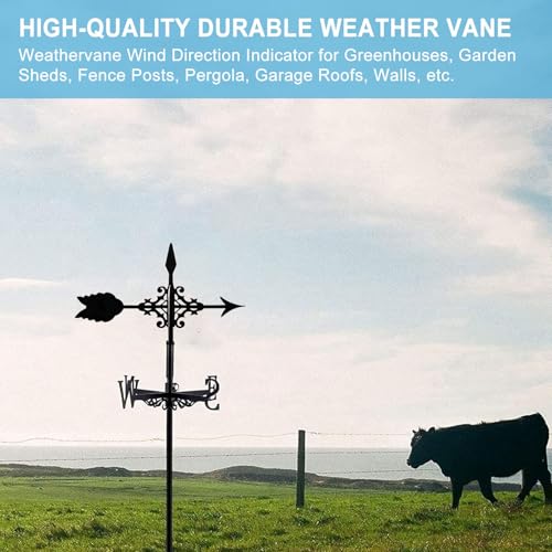 Metal Weather Vane Black Wind Vanes Indicator Wind Measuring Tool Weathervane Roof Mount for Gardens Outside Farmhouse Farm Barn Sheds Patio Decorations