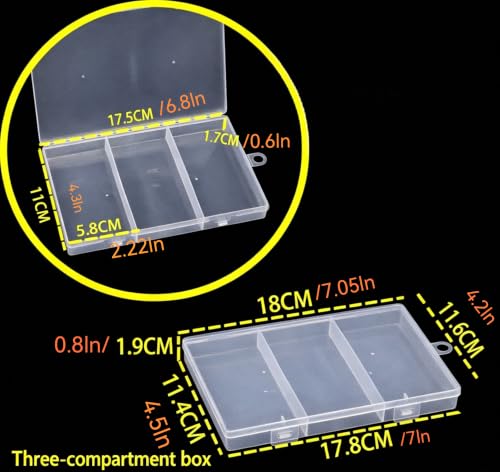 Chunmeng 3-Compartment Clear Plastic Storage Box, PP Organizer Case with Dividers for Small Parts, Crafts, Fishing Tackle, Screws, Beads and Accessories - color: Transparent 5