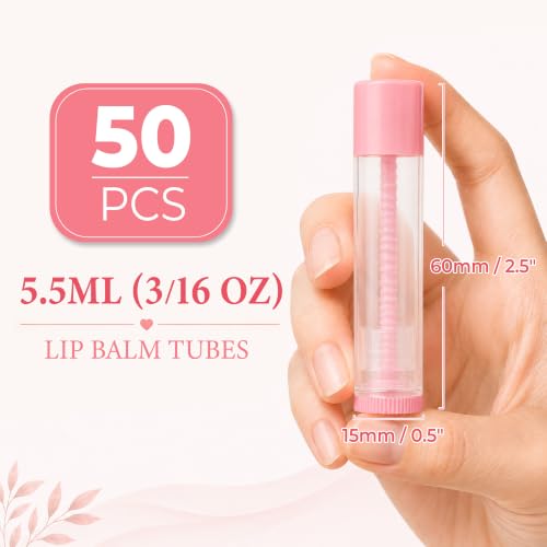 LotFancy 50PCS 5.5ml (3/16 Oz) Empty Lip Balm tubes, Pink Caps - color: Pink Cap
